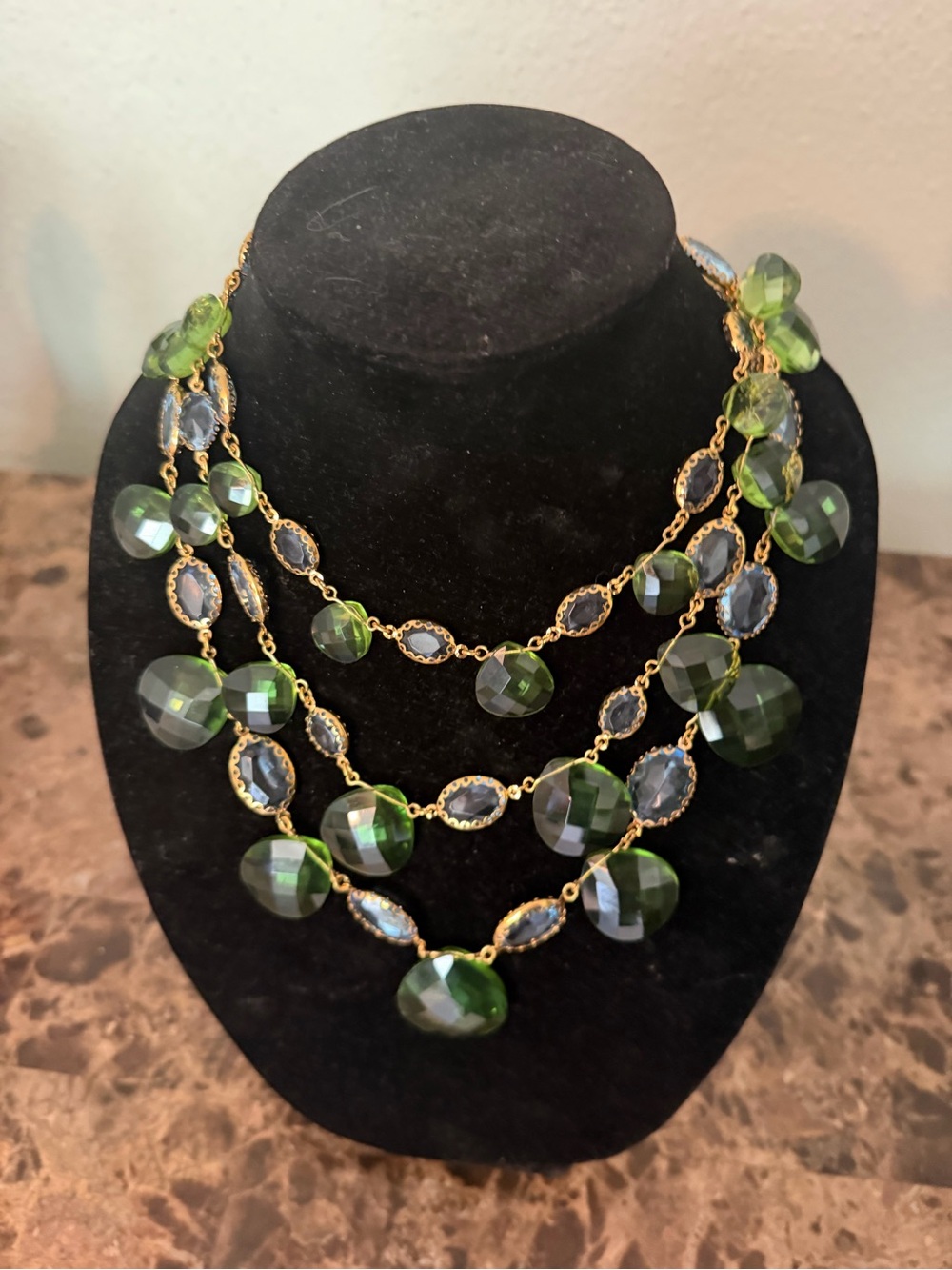 Joan Rivers Green Faceted Multi-Strand Necklace with bag